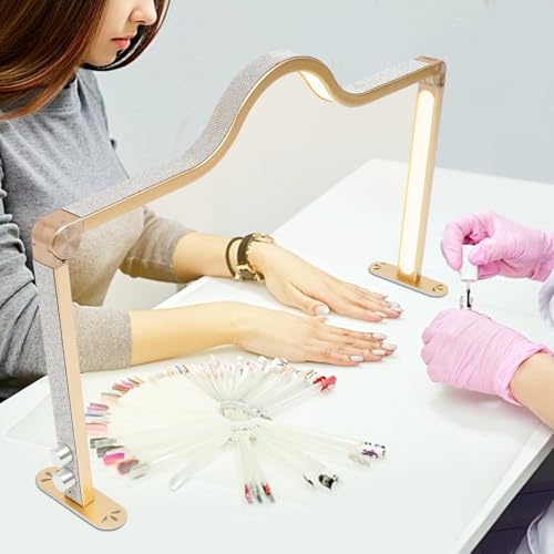 JAYEUW Halbmondlicht für Nägel LED-Tischlampe 48W LED-Wimpernlicht Nagel-Schreibtischlampe Maniküre Tisch Lampe Dimmbar 3000K-6000K Faltbare LED Nageltisch Lampe für Schönheit Wimpern (Gold) von JAYEUW