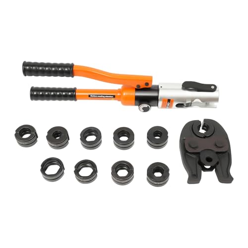 JAYEUW Hydraulische Presszange 10T Presswerkzeug V-Kontur M-Kontur 360° Drehbar-Kopf Profi Rohrpresszange Crimpzange für Aluminiumrohre PEX-Rohre V12-28 mm&M12-28 mm von JAYEUW