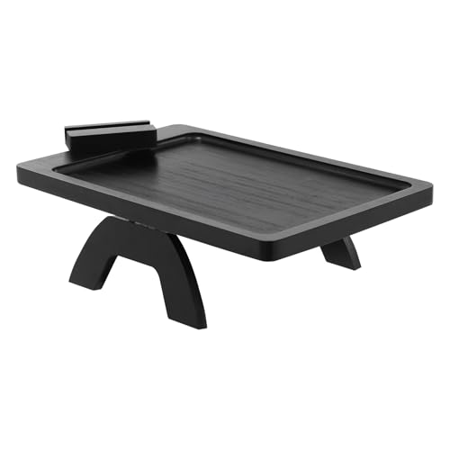 JAYEUW Sofatablett Moderne Sofatablett aus Bambus Faltbares Couch Getränkehalter Sofa Tablett Natürlicher Bambus Couch Becherhalter mit 360°Drehbarem Handy-Halter (Schwarz) von JAYEUW