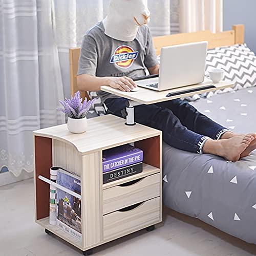 JAYEUW Lazy Laptop-Schreibtisch, Abnehmbarer Nachttisch-Hubtisch mit drehbarer Platte, Nachttisch mit Schublade, Rädern und offenem Regal, höhenverstellbarer multifunktionaler Hubtisch von JAYEUW