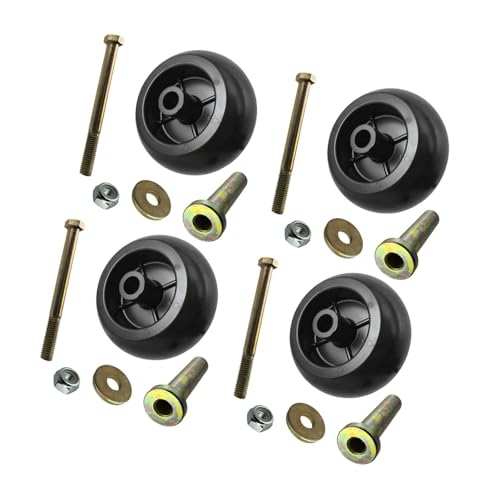 JAYIOLA 2 Stück Deck Wheels Ersatzteil Set Mäher Laufräder Bolzen Sicherungsmuttern PP Metall Langlebig Einfache Montage für Rasenmäher Wartung Ersatz Reparat, 4-teiliges Set von JAYIOLA