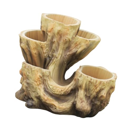 JAYIOLA Baumstumpf Blumentopf Pflanzgefäß Blumenkübel Harz Ornament mit Rustikalem Charme Und Mehreren Hohlräumen für Die Dekoration Und Büro, Rot von JAYIOLA