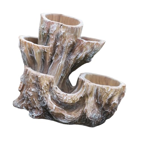JAYIOLA Baumstumpf Blumentopf Pflanzgefäß Blumenkübel Harz Ornament mit Rustikalem Charme Und Mehreren Hohlräumen für Die Dekoration Und Büro, Weiß von JAYIOLA