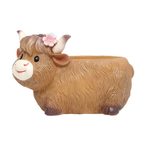 JAYIOLA Harz Blumentopf in Kuhdesign mit Atmungsaktivem Drainagesystem Und Kratzschutz für Empfindliche Oberflächen für Haus Und Garten, Mehrfarbig, B von JAYIOLA