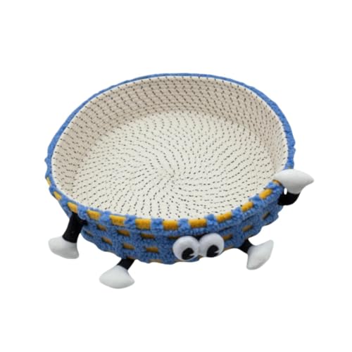 JAYIOLA Katzenbett Handgeflochtener Katzenkorb Ruheplatz Und Kratzspielzeug Aus Seil Als Schutz für Möbel Und Teppiche für Katzen Und Kleine Hunderassen, Blau von JAYIOLA