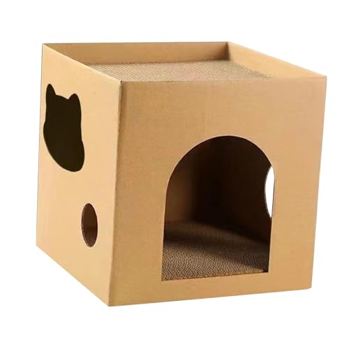 JAYIOLA Katzenhaus Aus Pappe, Schlafversteck für Haustiere, Kratzmöbel für Kätzchen Und Katzen, Braun von JAYIOLA