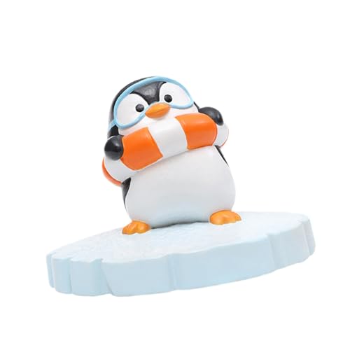 JAYIOLA Pinguin-Dekoration, Kunstharzfigur für Innenhof und Außenbereich, Mehrfarbig, Schwimmring von JAYIOLA