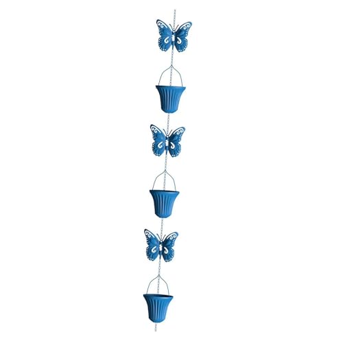 JAYIOLA Regenkette Funktionelle Regentropfenfänger Dekorative Gießkannen Aus Zink für Gartenüberdachung Garage Und Eingangsbereich, Blau von JAYIOLA
