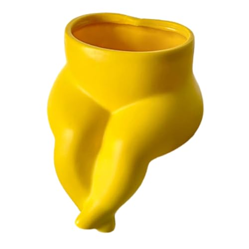 JAYIOLA Vase in Körperform aus Kunstharz, Pflanzgefäß für Schreibtisch und Balkon, 10,9 x 12,1 cm, Gelb von JAYIOLA