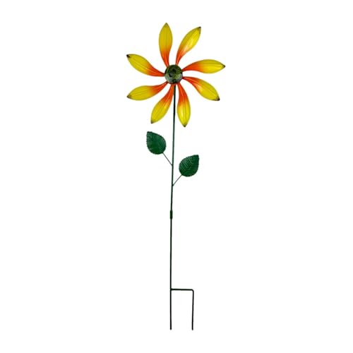 JAYIOLA Windspiel für Außenbereich mit Ständer, Gartenpfahl, drehbare Metallmühle, Gelb von JAYIOLA