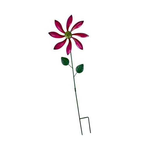 JAYIOLA Windspiel für Außenbereich mit Ständer, Gartenpfahl, drehbare Metallmühle, Rosenrot von JAYIOLA