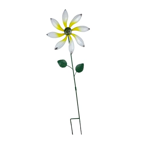 JAYIOLA Windspiel für Außenbereich mit Ständer, Gartenpfahl, drehbare Metallmühle, Weiß von JAYIOLA