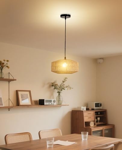 JAYNLT Pendelleuchte Rattan - Vintage Boho Pendelleuchte Hängelampe, E27 Rattan Deckenlampe Hängend, Ø30cm Hängeleuchte Geflochten für Wohnzimmer Schlafzimmer Küche von JAYNLT