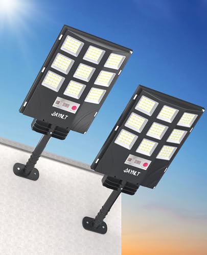 JAYNLT Solar Straßenlaterne mit Bewegungssensor, IP66 Wasserdichte Solarlampen für Außen, 6500K LED Solar Strahler Außen für Gärten Garage Straßen (2 Pack) von JAYNLT