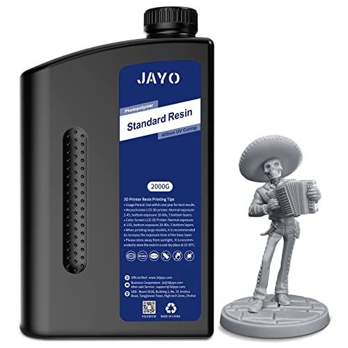 JAYO 3D Drucker Harz 2KG, 405nm UV Standard Fast Curing Photopolymer Resin für 4K/6K/8K LCD DLP SLA 3D Drucker, Hohe Präzision, Geringe Schrumpfung, Grau 2000g von JAYO