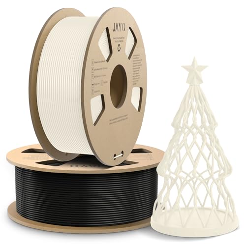 JAYO AntiString PLA Filament 1.75mm, APLA 3D Drucker Filament für Schnelles Drucken, Weniger Fädenziehen, PLA 1.75mm Maßgenauigkeit +/- 0.02mm, 1.1KG Spule, 2 Pack, Total 2.2KG, Schwarz+Creme Weiß von JAYO