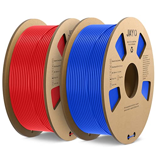 JAYO PLA Filament 1.75mm, PLA 3D Drucker Filament, Maßgenauigkeit +/- 0.02mm, 1.1KG Spool, 2 Pack, PLA 2.2KG, Blau+Rot von JAYO