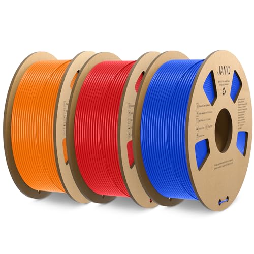 JAYO PLA Filament 1.75mm, PLA 3D Drucker Filament, Maßgenauigkeit +/- 0.02mm, 1.1KG Spool, 3 Pack, PLA 3.3KG, Blau+Rot+Orange von JAYO