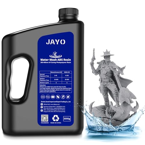 JAYO Wasser Wbwaschbares ABS-Like Resin 3KG, 3D Drucker Harz 405nm UV Standard Schnelles Photopolymer Resin für LCD/DLP/SLA 3D Drucker, Hohe Präzision, Nicht Spröde, Geringer Geruch, Grau 3000g von JAYO