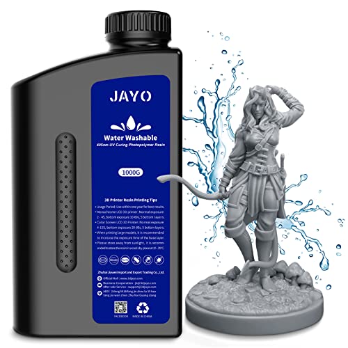 Water Washable Resin 1KG, JAYO 3D Drucker Resin Wasser Abwaschbar, 405nm UV Standard Rapid Photopolymer Harz für 4K/6K/8K LCD/DLP/SLA 3D Printer, Hohe Präzision, Geringer Geruch, Grau 1000g von JAYO