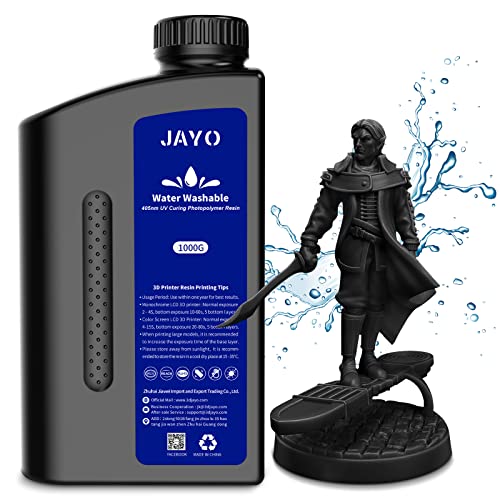 Water Washable Resin 1KG, JAYO 3D Drucker Resin Wasser Abwaschbar, 405nm UV Standard Rapid Photopolymer Harz für 4K/6K/8K LCD/DLP/SLA 3D Printer, Hohe Präzision, Geringer Geruch, Schwarz 1000g von JAYO