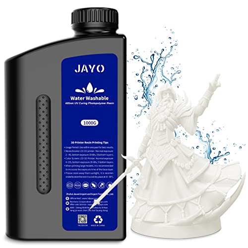 Water Washable Resin 1KG, JAYO 3D Drucker Resin Wasser Abwaschbar, 405nm UV Standard Rapid Photopolymer Harz für 4K/6K/8K LCD/DLP/SLA 3D Printer, Hohe Präzision, Geringer Geruch, Weiß 1000g von JAYO