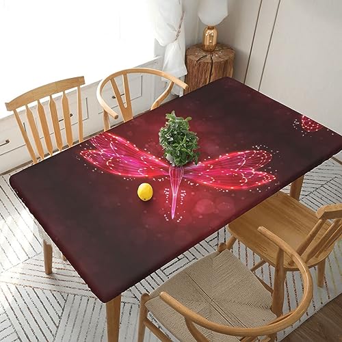 Abstrakter roter Libellen-Druck, elastischer Rand, 152 cm, rechteckiger Tisch, wasserdichte und abwischbare Tischdecke für den Innen- und Außenbereich, Terrasse, Picknick Abstrakter roter Libellen-Druck, elastischer Rand, 152 cm, rechteckiger Tisch, wasserdichte und abwischbare Tischdecke für den Innen- und Außenbereich, Terrasse, Picknick von JAYWIS