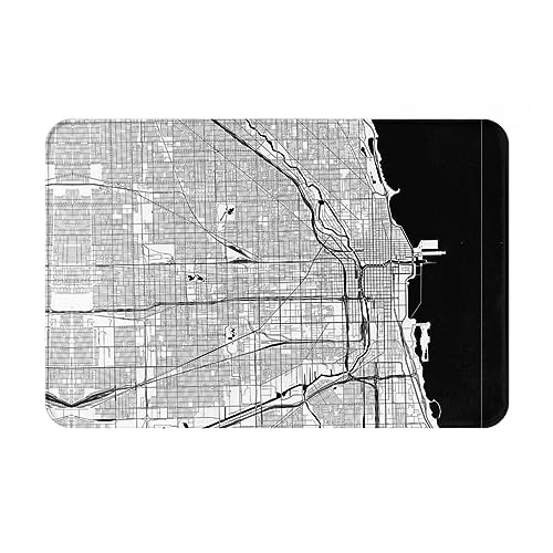 JAYWIS Fußmatte mit Chicago-Karte, grauer Druck, weicher Eingangsteppich, rutschfeste Fußmatte für drinnen und draußen, waschbar, 40 x 60 cm von JAYWIS