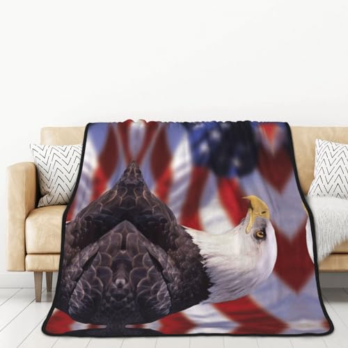 JAYWIS Kuscheldecke mit USA-Flagge und Adler-Druck, doppelseitig, superweich, wendbar, für Bett und Couch, Überwurf, superweich, warm, große Decke für Bett, Sofa, Auto, 152 x 203 cm von JAYWIS