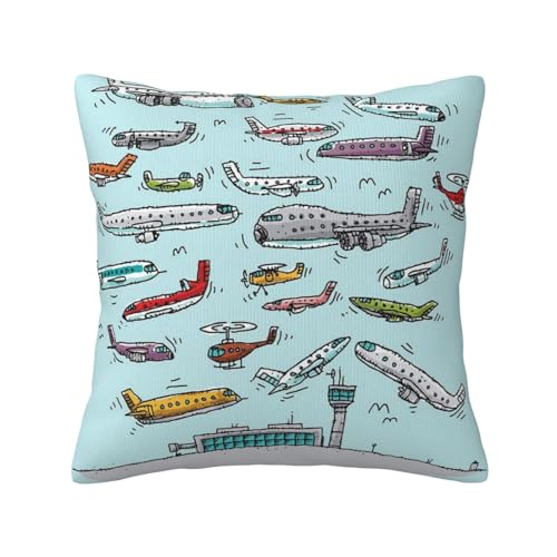 JAYWIS Weicher Komfort-Kissenbezug mit Cartoon-Flugzeug-Druck, Heimdekoration, für Bett, Sofa und Wohnzimmer, Kissenbezüge und viele andere Anlässe, quadratisches Kissen, 45,7 x 45,7 cm von JAYWIS