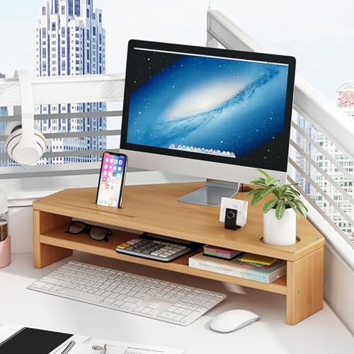 Monitorständer Bambus Eckmonitorständer, Ergonomische Schreibtisch Dreieck Bildschirmerhöhung mit 2 Ablageebenen, Desktop Organizer Regal mit Hoher Tragfähigkeit für Drucker / PC ( Color : Natural ) von JAYWIS