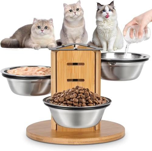 JAZUIHA Katzennapf Erhöht 3er Set, Futterstation für Katzen und kleine Hunde, Futternapf 3 Stufen höhenverstellbar mit 14cm Edelstahlnäpfen (350ml) JAZUIHA Katzennapf Erhöht 3er Set, Futterstation für Katzen und kleine Hunde, Futternapf 3 Stufen höhenverstellbar mit 14cm Edelstahlnäpfen (350ml) von JAZUIHA