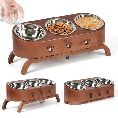 JAZUIHA Katzennapf Erhöht 3er Set, 15° Ergonomischer Fressnapf höhenverstellbar, Futterstation mit Ständer, Futternapf Edelstahl-Näpfe Ø12cm für Katzen & kleine Hunde von JAZUIHA