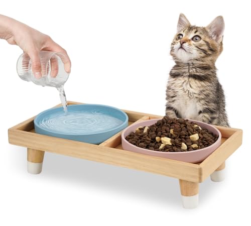 JAZUIHA Katzennapf Flach Erhöht mit 2 Silikonschalen, Futternapf für Katzen extra Flache Fressnäpfe 18cm, Futterstation mit Holzständer JAZUIHA Katzennapf Flach Erhöht mit 2 Silikonschalen, Futternapf für Katzen extra Flache Fressnäpfe 18cm, Futterstation mit Holzständer von JAZUIHA