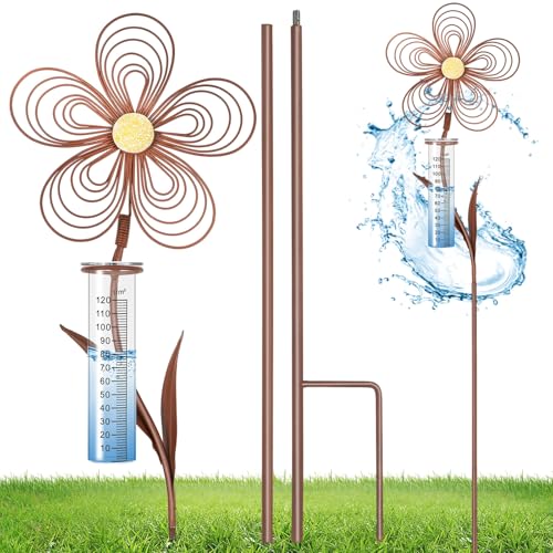 JAZUIHA Regenmesser für Garten mit Stab 115 cm, Analoger Niederschlagsmesser mit Blumen-Design in Rostoptik, Dekorativer Gartenstecker, frostsicher und Wetterfest JAZUIHA Regenmesser für Garten mit Stab 115 cm, Analoger Niederschlagsmesser mit Blumen-Design in Rostoptik, Dekorativer Gartenstecker, frostsicher und Wetterfest von JAZUIHA