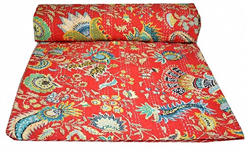 Kiara Indische handgemachte Baumwoll-Steppdecke, wendbar, Kantha-Paisley-Muster, Blumendruck, Tagesdecken & Überzüge, Steppdecke, Überwurf, Doppelgröße/Queen Size (Candy Red, Queen) von Sophia-Art