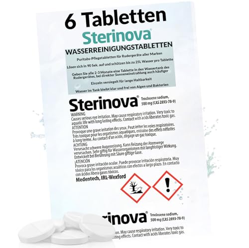 JB White Puritabs Sterinova 6X Wasser Rudergerät Tabletten gegen Algen, extra konzentriert, Chlortabletten zB geeignet für WaterRower, SportPlus, Skandika Wasserrudergerät (1 x 6) von JB White
