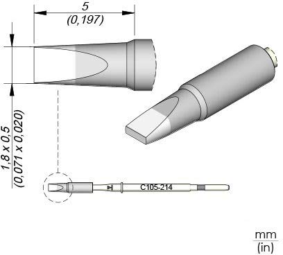 JBC Lötspitze Serie C105, Meißelform, C105214/1,8 x 0,5 mm, gerade, High Thermal C105214 (Entloetkartusche Entloetpatrone Entloetspitze Entlötkartusche Entlötpatrone Entlötspitze Loetkartusche) von JBC