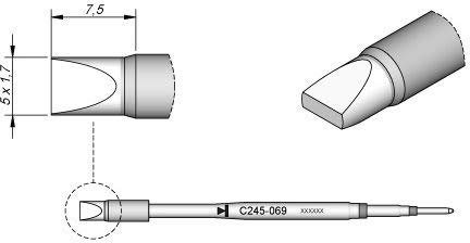 JBC Lötspitze Serie C245 Meißelform, C245069/5,0 x 1,7 mm, gerade C245069 (Lötkartusche 2045 2245 Loetkartusche Loetspitze Lötpatrone Loetpatrone Meißelspitze C245 bleifrei) von JBC