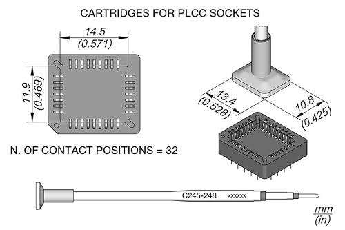 JBC SMD-Entlötspitze Serie C245, C245248/11,9 x 14,5 mm, für PLCC-Sockel C245248 (2045 2245 C245 Loetkartusche Loetpatrone Loetspitze Lötkartusche Lötpatrone Lötspitze SMD Entlötspitze) von JBC