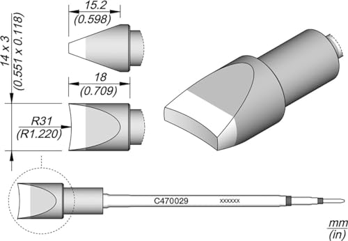 JBC Lötspitze Serie C470, Sondertypen, C470029/14 x 3 mm, Pin Lötspitze C470029 (Lötkartusche) von JBC