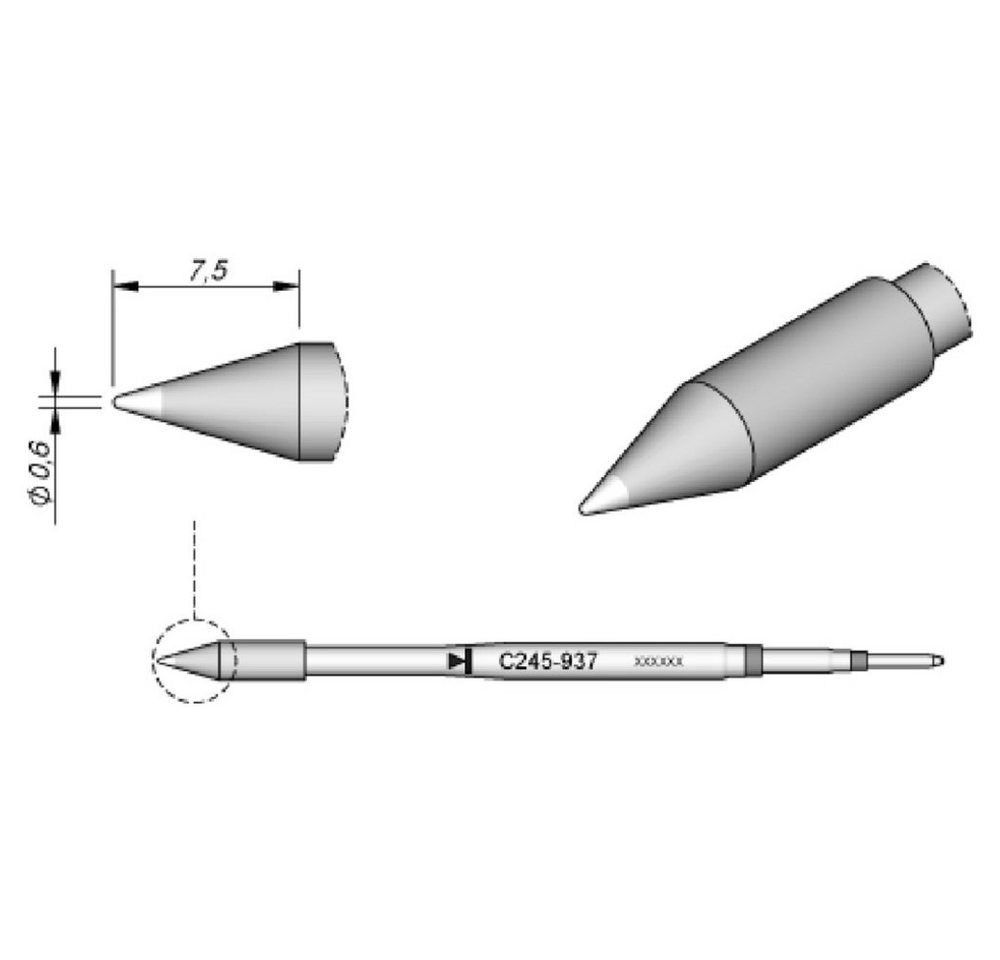 JBC Lötkolben JBC Tools C245937 Lötspitze Rundform, gerade Spitzen-Größe 0.6 mm Inh, C245937 von JBC