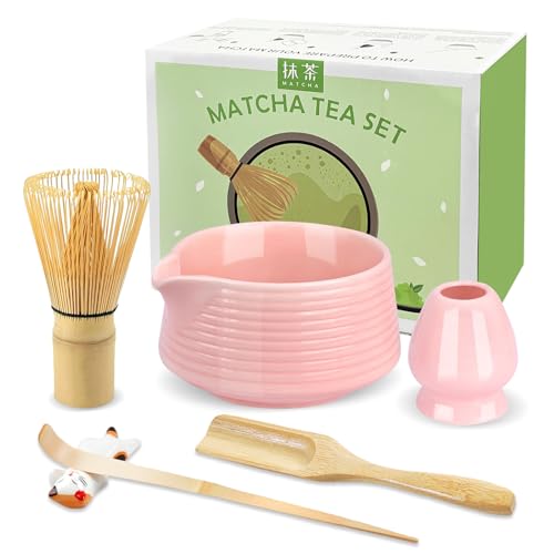 JBER Matcha Besen Set, Matcha Set - Bambus Matcha Besen und Besen Halter, Matcha Schale mit Auslauf, Matcha Löffel und Halter, Japanisches Matcha Tee Set 6-Teiliges für Matcha-Liebhaber, Rosa JBER Matcha Besen Set, Matcha Set - Bambus Matcha Besen und Besen Halter, Matcha Schale mit Auslauf, Matcha Löffel und Halter, Japanisches Matcha Tee Set 6-Teiliges für Matcha-Liebhaber, Rosa von JBER
