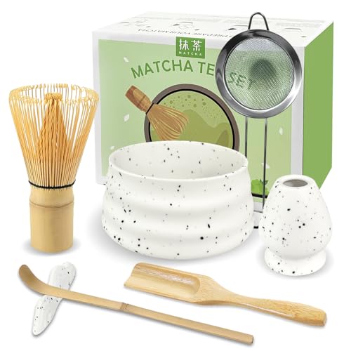 JBER Matcha Set, Matcha Besen Set 7-Teiliges - Matcha Besen und Besenhalter, Matcha Schale aus Keramik, Sieb, Matcha Löffel und Halter, Japanisches Matcha Tee Set für Matcha-Liebhaber - Matt Weiß JBER Matcha Set, Matcha Besen Set 7-Teiliges - Matcha Besen und Besenhalter, Matcha Schale aus Keramik, Sieb, Matcha Löffel und Halter, Japanisches Matcha Tee Set für Matcha-Liebhaber - Matt Weiß von JBER