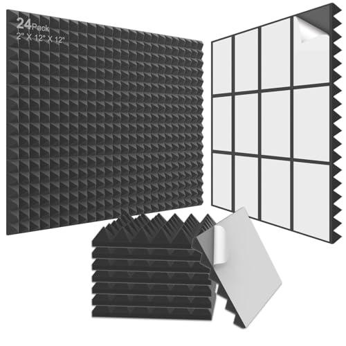 JBER Pyramidenschalldichte Schaumstoffplatten, 5,1 x 30,5 x 30,5 cm, selbstklebende Akustik-Wandpolster für Heimbüro-Studios von JBER