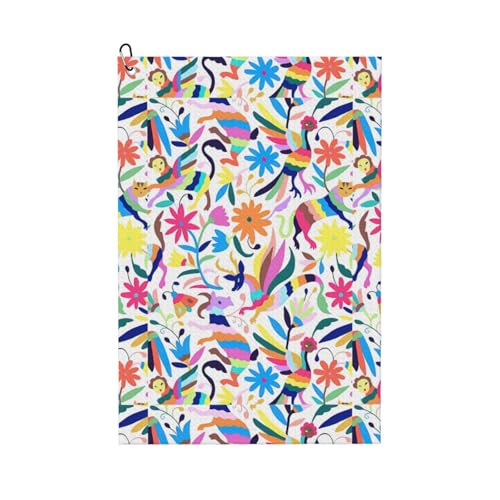 JBJGKHLP Golf-Handtuch, mexikanisches Otomi-Tiermotiv, atmungsaktiv, leicht, tragbar, für Strand, Reisen, Outdoor-Aktivitäten von JBJGKHLP