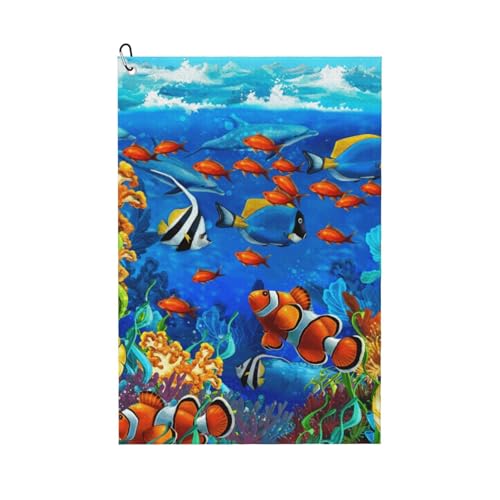 JBJGKHLP Ocean Tropical Fish Coral Undersea World Print Breathable Golf Towel Lightweight Portable Towels Beach Travel Outdoor Activities von JBJGKHLP