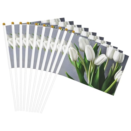 Weiße Tulpen Blumen Druck Handflaggen Vielseitige Flaggen Party Parade Feier Urlaub Hochzeit Home Decor von JBJGKHLP