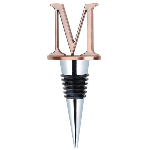 JBJYGSG Wiederverwendbare Weinflaschenverschlüsse aus Edelstahl mit Buchstaben, Getränke-Silikonmaterial, dekorative Weinverschlüsse, lustiges Geschenk Für Geschenke, Bar(M) von JBJYGSG