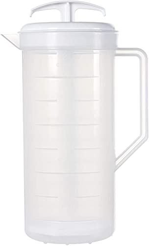 JBK Pottery - Mischkrug für Getränke, Kunststoff-Wasserkrug mit Deckel und Kolben mit abgewinkelten Klingen, Easy-Mix-Saftbehälter, 2 Quart Fassungsvermögen (weiß, eins) von JBK Pottery